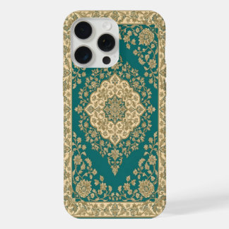 Turquoise Perzisch Tapijt Hoesje Florale Medaillon iPhone 15 Pro Max Hoesje