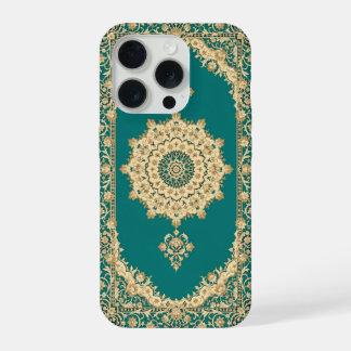 Turquoise Perzisch Tapijt Hoesje – Klassieke Rand iPhone 15 Pro Hoesje