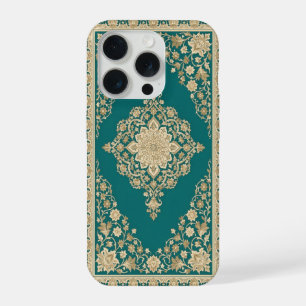 Turquoise Perzisch Tapijt Hoesje Sierlijke Lijst iPhone 15 Pro Hoesje