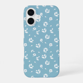 turquoise phone cover with white flowers iPhone 16 hoesje