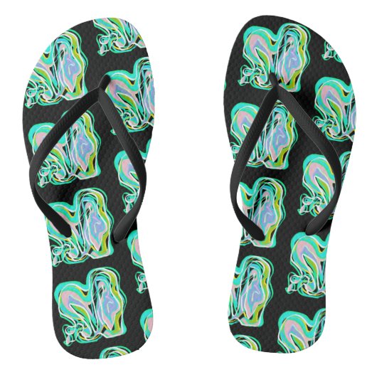 Turquoise Pink Abstracte Art Pattern Teenslippers (Voetbed)
