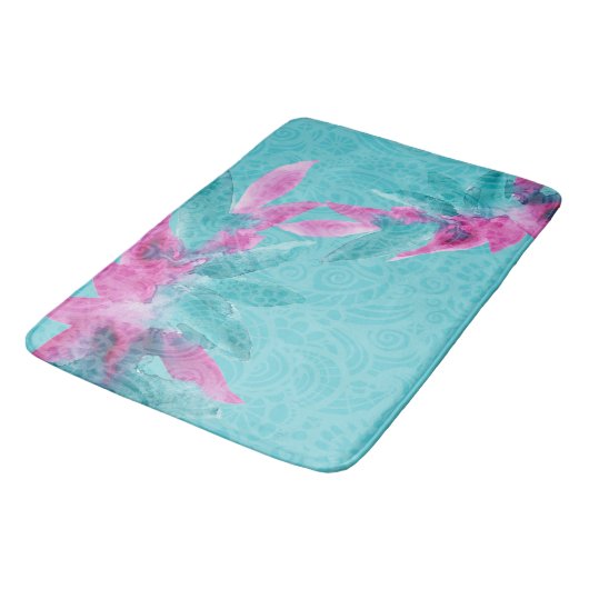 Turquoise Pink Abstracte Hawaiian Flowers Badmat (Gekanteld)