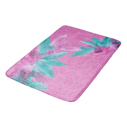 Turquoise Pink Abstracte Hawaiian Flowers Badmat (Gekanteld)