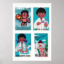 Turquoise & Pink Matchbox Labels Grid Print