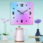 Turquoise pink ombre aquarelle confetti points chi<br><div class="desc">Des chiffres audacieux, noirs et faciles à lire, des points de confettis colorés orange, rose et violet recouvrent un arrière - plan sombre chic, pastel bleu turquoise, violet et rose. Aménagez votre chambre préférée avec cette horloge murale design, moderne, simple et chic. Vous avez le choix entre un visage rond...</div>