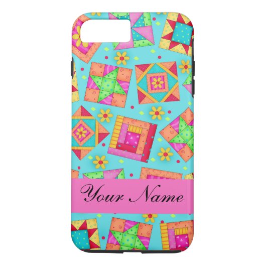 Turquoise Pink Quilt Patchwork Name Persoonlijk Case-Mate iPhone Case (Achterkant)
