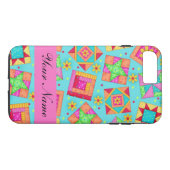 Turquoise Pink Quilt Patchwork Name Persoonlijk Case-Mate iPhone Case (Achterkant (Horizontaal))