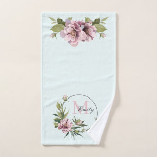 Turquoise, pivoines roses personnalisé monogramme