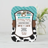 Turquoise Plaid Cowhide Cowboy Invitation d'annive (Debout devant)