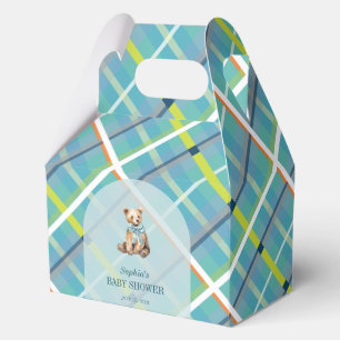 Turquoise Plaid Teddy Bear Boy Baby shower Bedankdoosjes