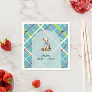 Turquoise Plaid Teddy Bear Boy Baby shower Servet