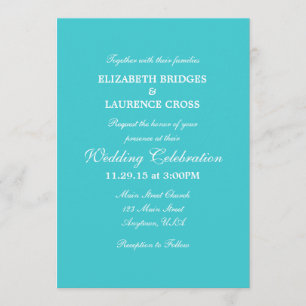 Turquoise Plain Simple Wedding Invitation Kaart