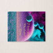 Turquoise Planets Orbit Paarse Magical Space Dream Legpuzzel (Horizontaal)