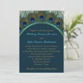 Turquoise, Plumes Peacock Or Faire-part de mariage (Debout devant)