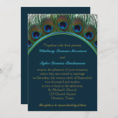 Turquoise, Plumes Peacock Or Faire-part de mariage (Devant / Derrière)