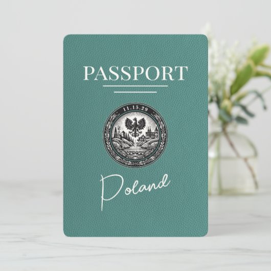 Turquoise Polen paspoort Bewaar de datum Save The Date (Staand voorkant)