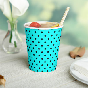 Turquoise polka dot background paper bord papieren bekers