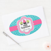 Turquoise polka dot cupcake bakkerij bedrijf ovale sticker (Envelop)