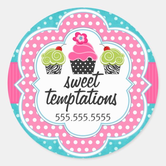 Turquoise Polka Dot Cupcake Bakkerij Box Seals Ronde Sticker (Voorkant)