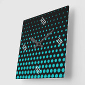 Turquoise Polka Dot Modern Black Vierkante Klok (Hoek)