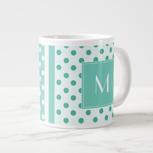 Turquoise Polka Dot Monogramme Jumbo Mug (Devant droit)