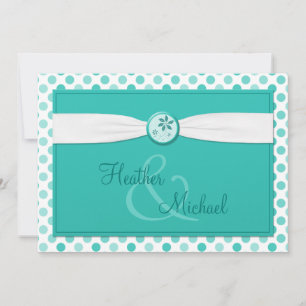 Turquoise Polka Dot Ribbon Wedding Uitnodiging