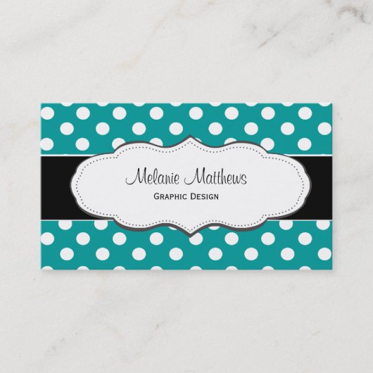 Turquoise Polka Dot Visitekaartjes (Voorkant)