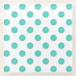 Turquoise polka dots glazen onderzetter