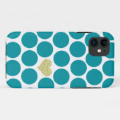 Turquoise Polka Dots Glitter Heart iPhone Case-Mate iPhone Case (Achterkant (horizontaal))