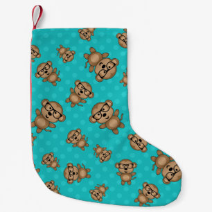 Turquoise polka dots nerd monkey kleine kerstsok