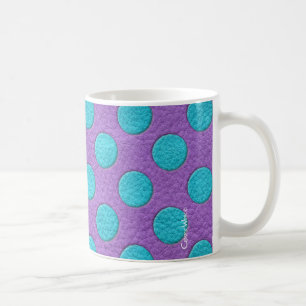 Turquoise Polka Dots op Paarse lederen print Koffiemok