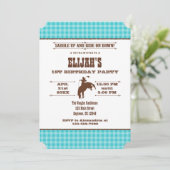 Turquoise Pset Cowboy Rodeo Birthday Uitnodiging (Staand voorkant)