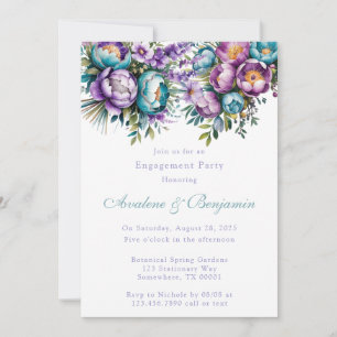 Turquoise Purple Flowers Engagement Party Kaart