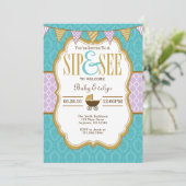 Turquoise Purple Gold Sip Et Voir Invitation (Debout devant)