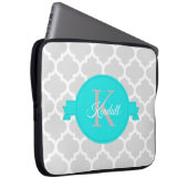 Turquoise Quatrefoil - Aangepaste laptophoes Laptop Sleeve (Voorkant Rechts)
