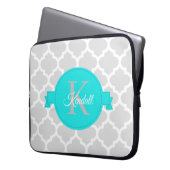 Turquoise Quatrefoil - Aangepaste laptophoes Laptop Sleeve (Voorkant Links)