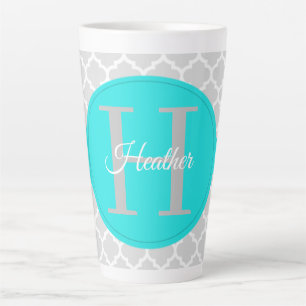 Turquoise Quatrefoil Aangepaste latte Mok