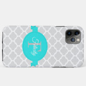 Turquoise Quatrefoil gepersonaliseerd Case-Mate iPhone Case (Achterkant (horizontaal))
