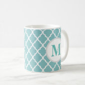 Turquoise Quatrefoil Marocain Monogramme Café Mug (Devant droit)