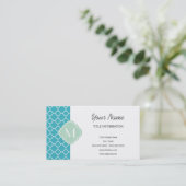Turquoise Quatrefoil Pattern met Monogram Visitekaartje (Staand voorkant)
