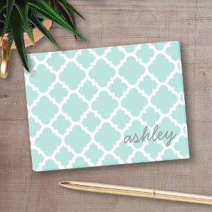 Turquoise Quatrefoil Pattern Persoonlijke naam Post-it® Notes