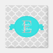 Turquoise Quatrefoil Personalized Magnet Magneet (Voorkant)