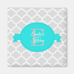 Turquoise Quatrefoil Personalized Magnet Magneet