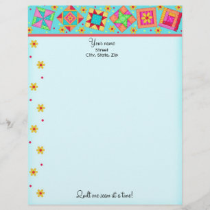 Turquoise Quilt Blocks Letterhead Briefpapier Persoonlijk Briefhoofd