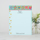 Turquoise Quilt Blocks Letterhead Briefpapier Persoonlijk Briefhoofd (Staand voorkant)
