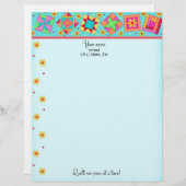Turquoise Quilt Blocks Letterhead Briefpapier Persoonlijk Briefhoofd (Voorkant / Achterkant)
