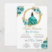 Turquoise Quinceañera Invitation (Devant / Derrière)