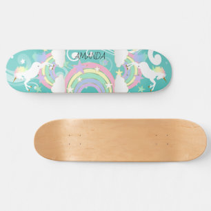 Turquoise Rainbow Unicorn Skateboard
