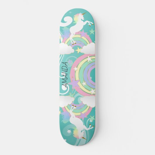 Turquoise Rainbow Unicorn Skateboard (Recto)