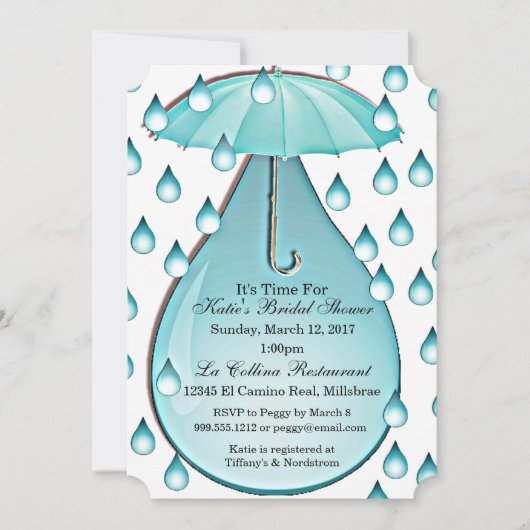 Turquoise Raindrops Invitation de la douche nuptia (Devant)